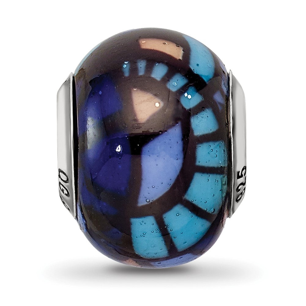 Reflections 925 Sterling Silver Italian Blue Decorative Overlay Glass Bead 12 x 10 mm