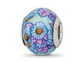 Reflections 925 Sterling Silver Italian Blue Floral Overlay Glass Bead 12 x 10 mm