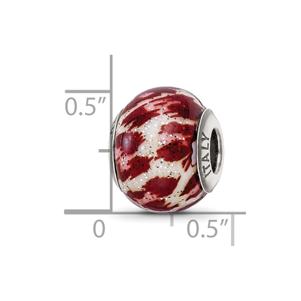 Reflections 925 Sterling Silver Italian Pink and Brown with Glitter Glass Bead 12 x 10 mm