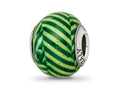 Reflections 925 Sterling Silver Italian Green Stripes with Glitter Glass Bead 12 x 10 mm