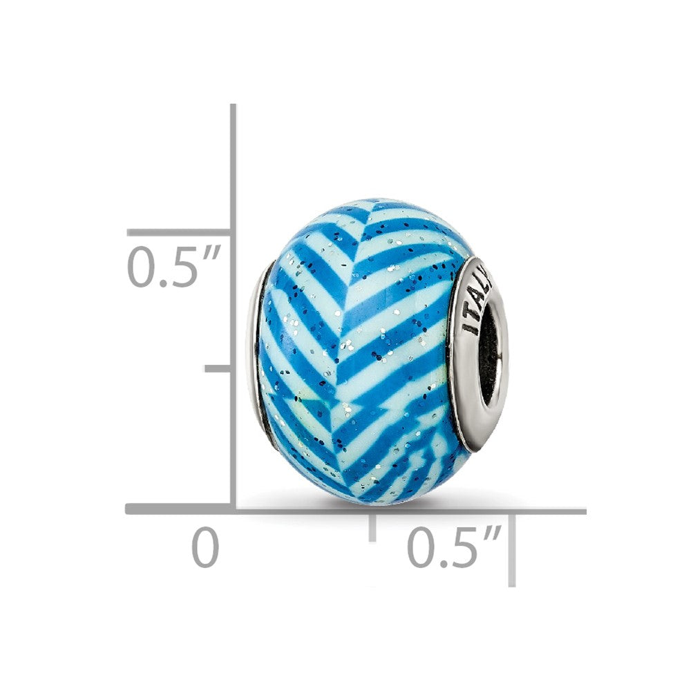 Reflections 925 Sterling Silver Italian Blue Stripes with Glitter Glass Bead 12 x 10 mm
