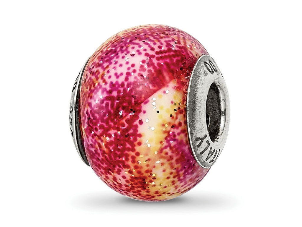 Reflections 925 Sterling Silver Italian Fuschia and Yellow Glass Bead 13 x 10 mm