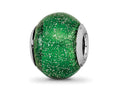 Reflections 925 Sterling Silver Italian Green with Silver Glitter Glass Bead 12 x 10 mm