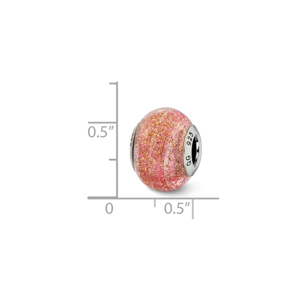 Reflections 925 Sterling Silver  Italian Pink w/ Glitter Glass Bead 13 mm x 10 mm