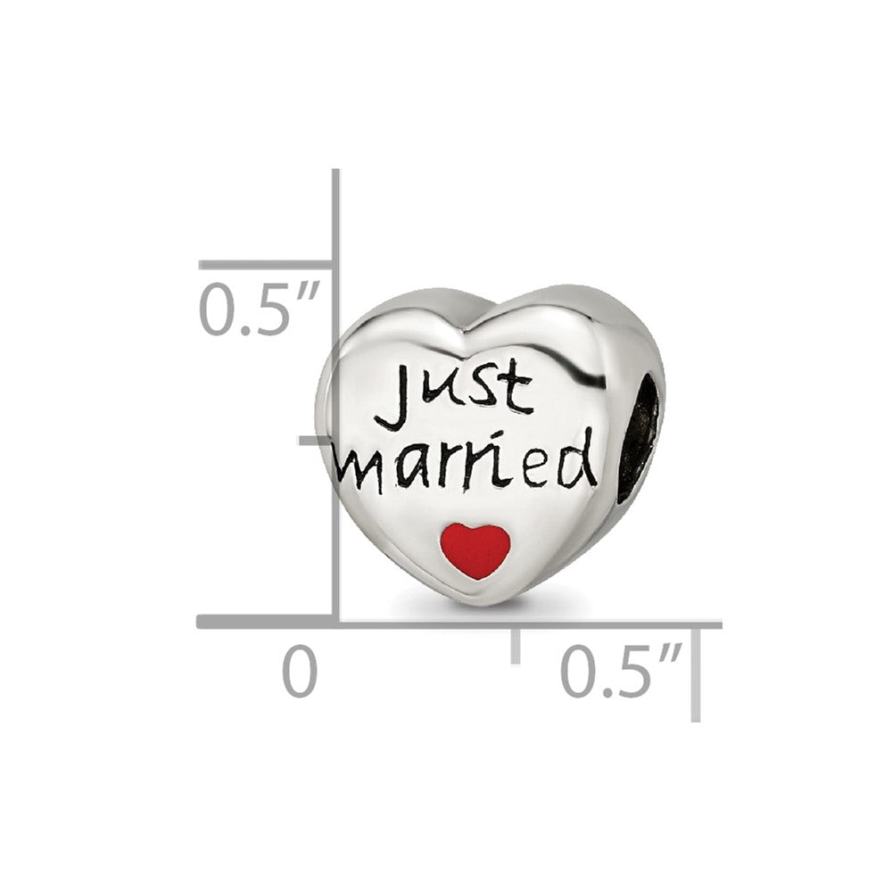 Reflections 925 Sterling Silver Enameled Just Married Heart Bead 9 x 10 mm