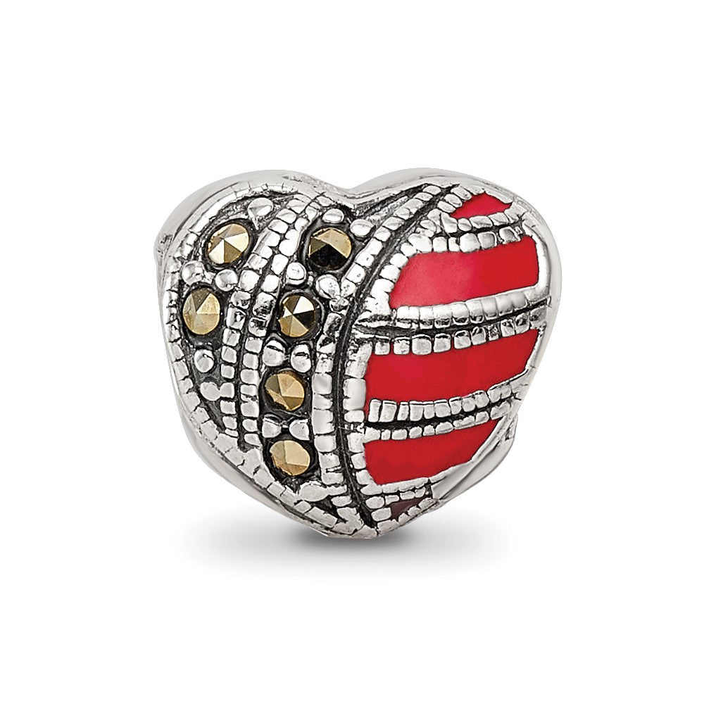 Reflections 925 Sterling Silver Marcasite and Enameled Heart Bead 8 x 9 mm