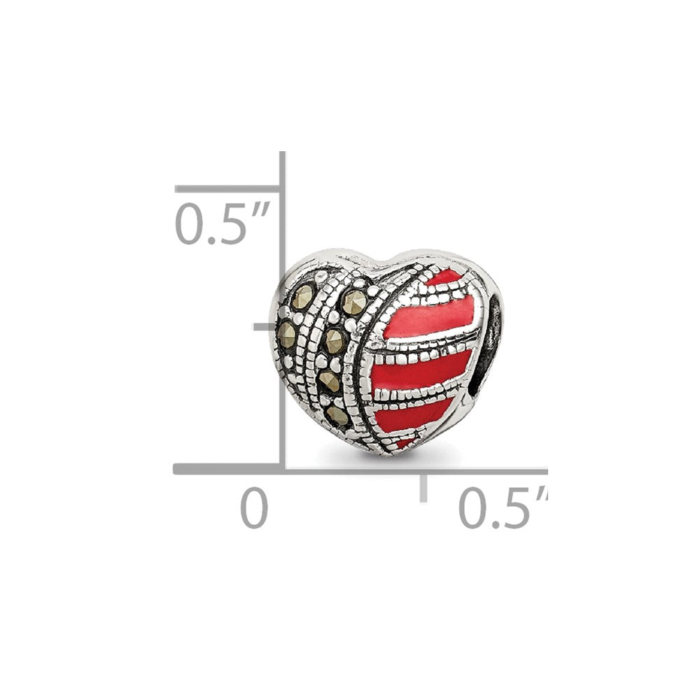 Reflections 925 Sterling Silver Marcasite and Enameled Heart Bead 8 x 9 mm