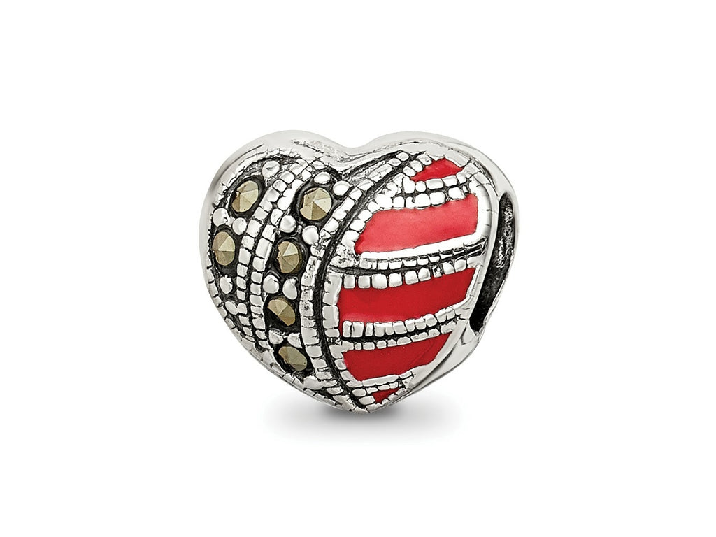 Reflections 925 Sterling Silver Marcasite and Enameled Heart Bead 8 x 9 mm