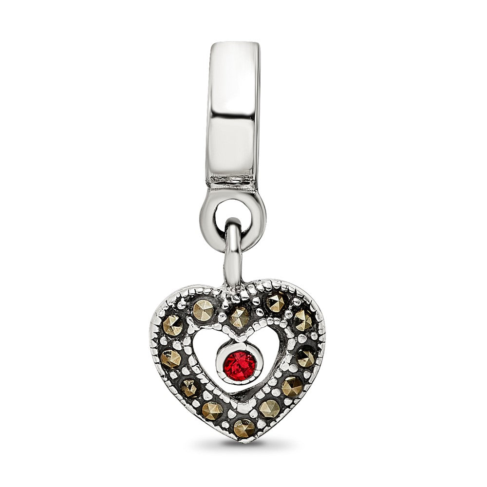 Reflections 925 Sterling Silver Marcasite Heart Dangle Bead 10 x 8 mm