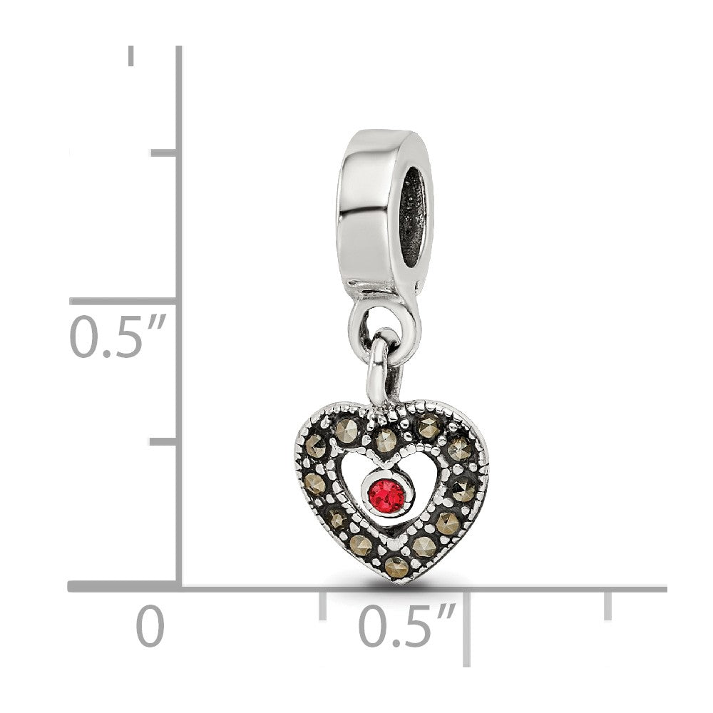 Reflections 925 Sterling Silver Marcasite Heart Dangle Bead 10 x 8 mm