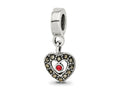 Reflections 925 Sterling Silver Marcasite Heart Dangle Bead 10 x 8 mm