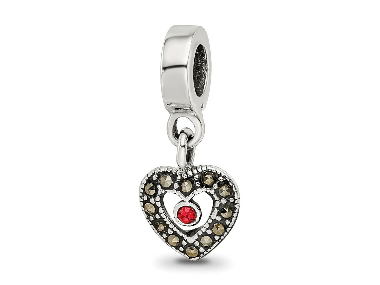 Reflections 925 Sterling Silver Marcasite Heart Dangle Bead 10 x 8 mm