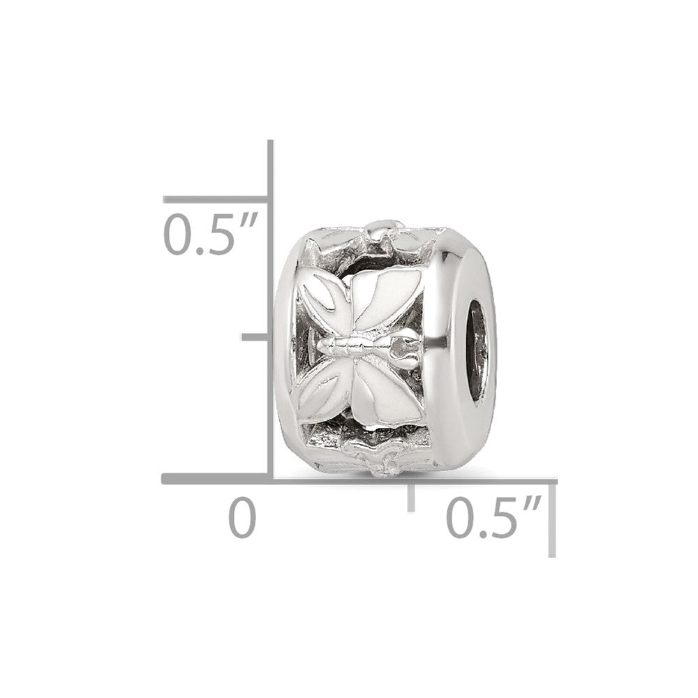 Reflections 925 Sterling Silver White Enameled Butterfly Bead 10 x 7 mm