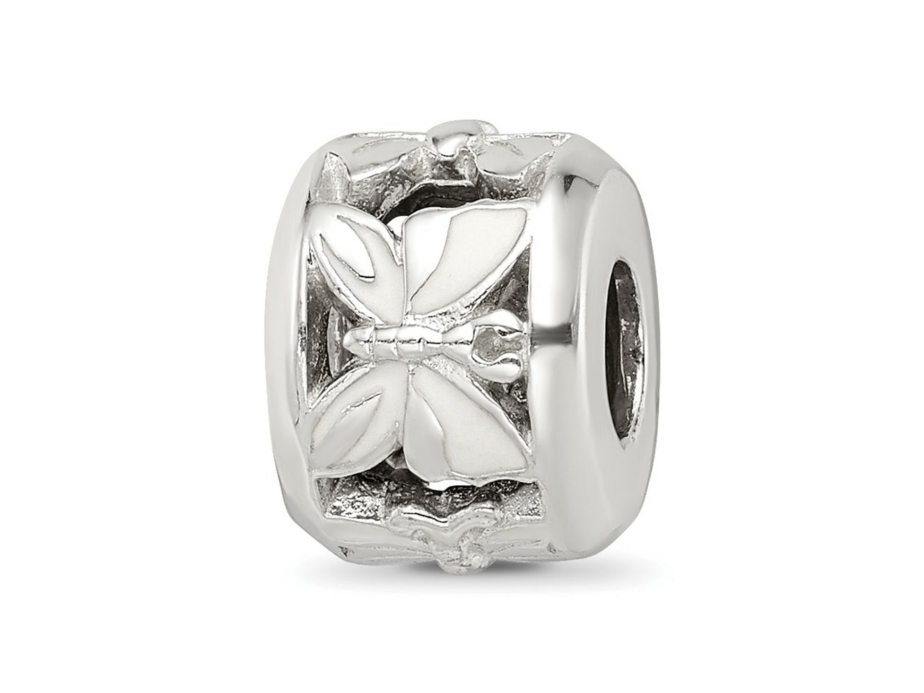 Reflections 925 Sterling Silver White Enameled Butterfly Bead 10 x 7 mm