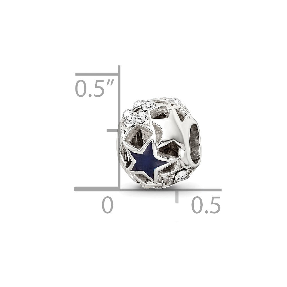 Reflections 925 Sterling Silver Crystal and Enameled Stars Bead 9 x 8 mm