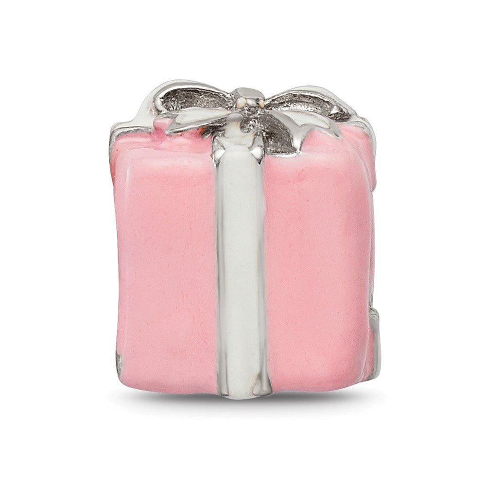 Reflections 925 Sterling Silver Pink and White Enameled Present Bead 8 x 9 mm