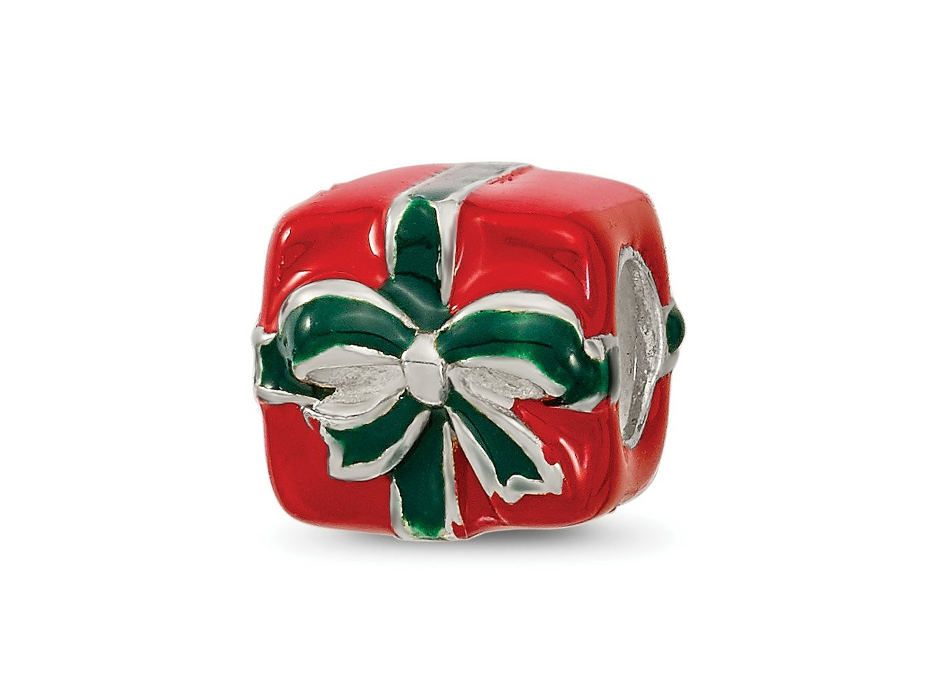 Reflections 925 Sterling Silver Green and Red Enameled Present Bead 9 x 9 mm
