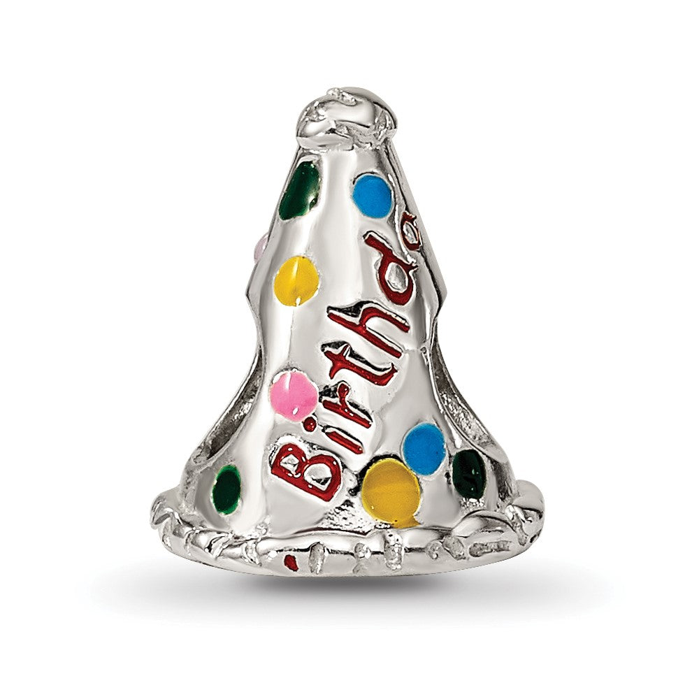 Reflections 925 Sterling Silver Enameled Happy Birthday Hat Bead 12 x 10 mm