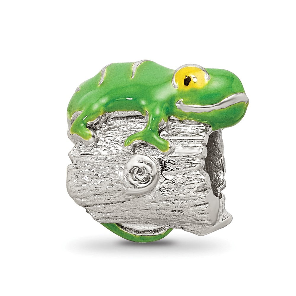 Reflections 925 Sterling Silver Enameled Lizard on Log Bead 10 x 11 mm