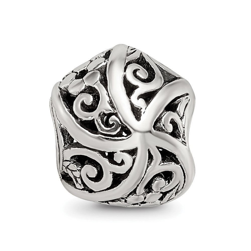 Reflections 925 Sterling Silver Flowers and Vines Bali Bead 10 x 9 mm