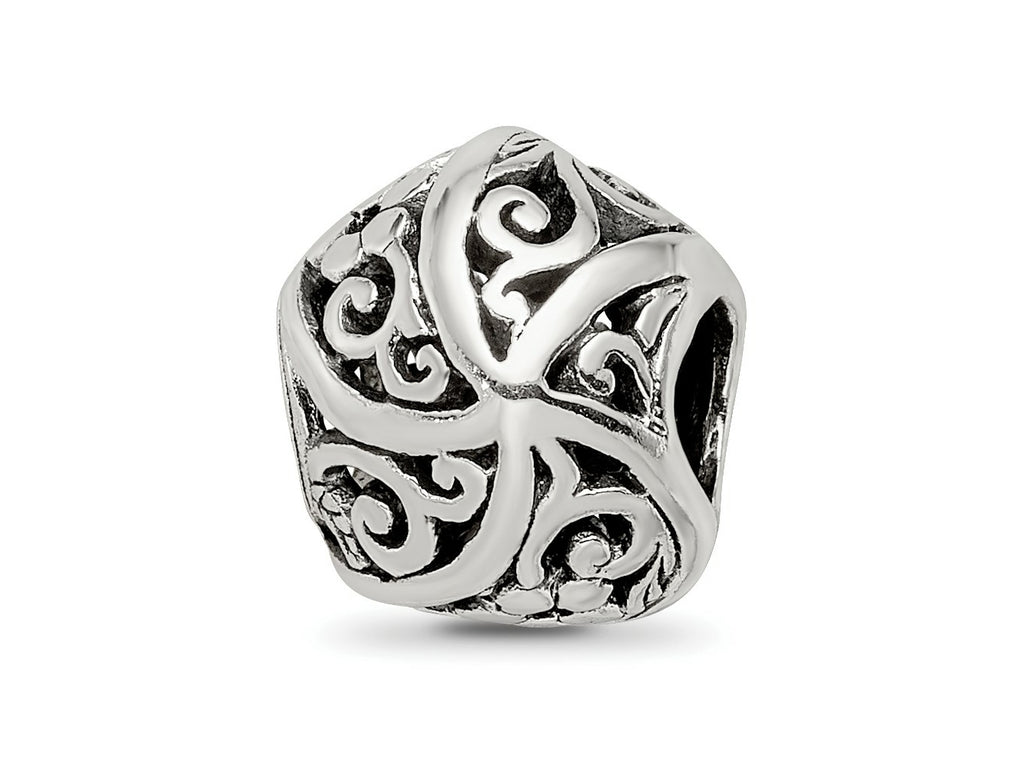 Reflections 925 Sterling Silver Flowers and Vines Bali Bead 10 x 9 mm