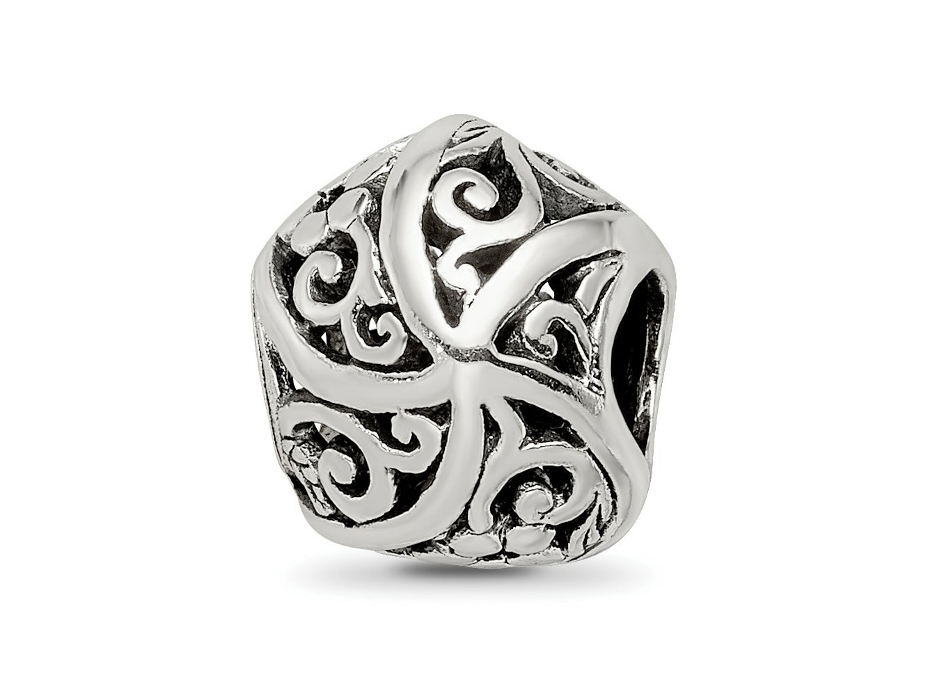 Reflections 925 Sterling Silver Flowers and Vines Bali Bead 10 x 9 mm
