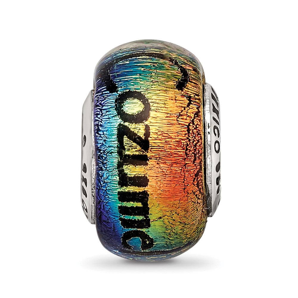Reflections 925 Sterling Silver Cozumel Orange Dichroic Glass Bead 12 x 9 mm