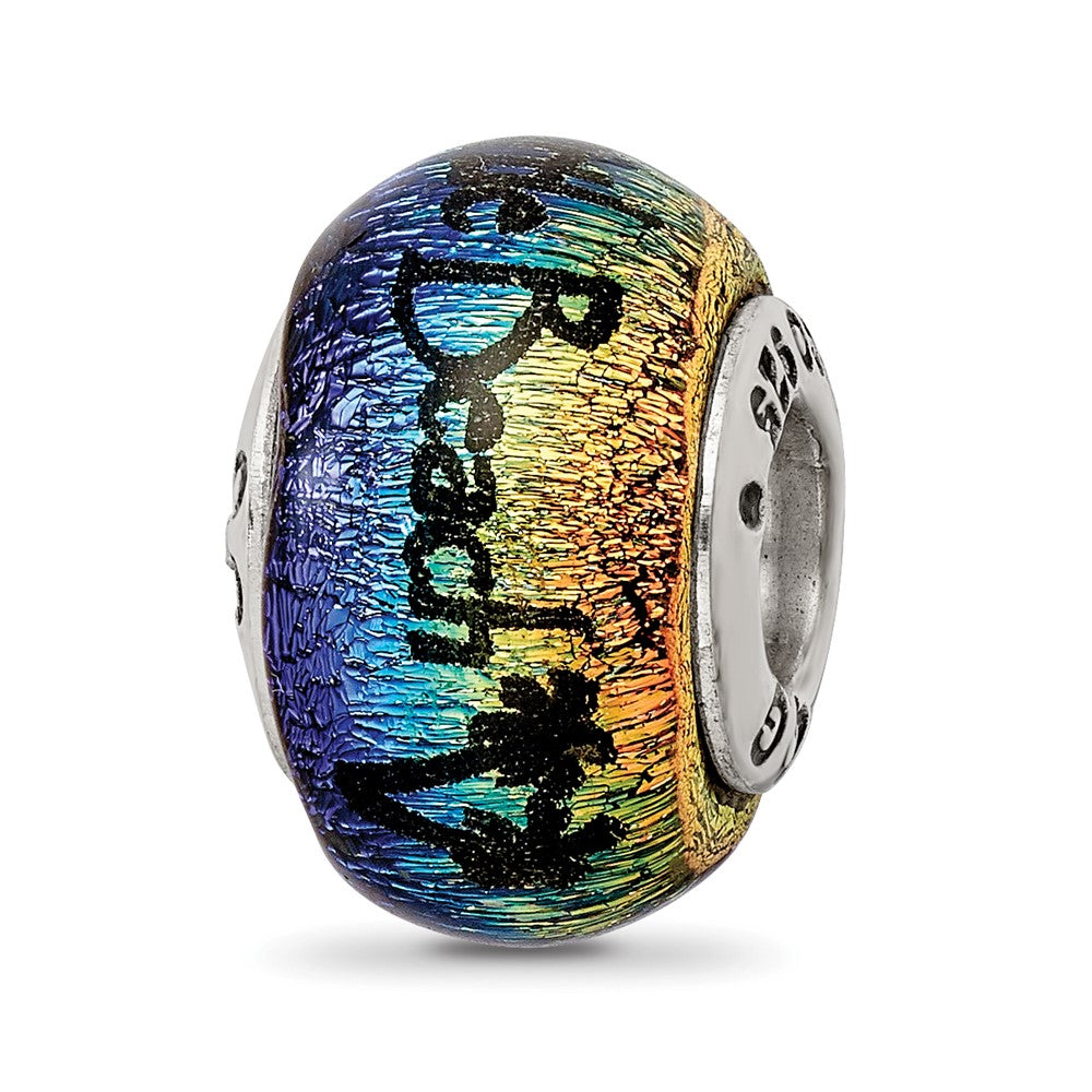 Reflections 925 Sterling Silver Myrtle Beach Orange Dichroic Glass Bead 12 x 9 mm