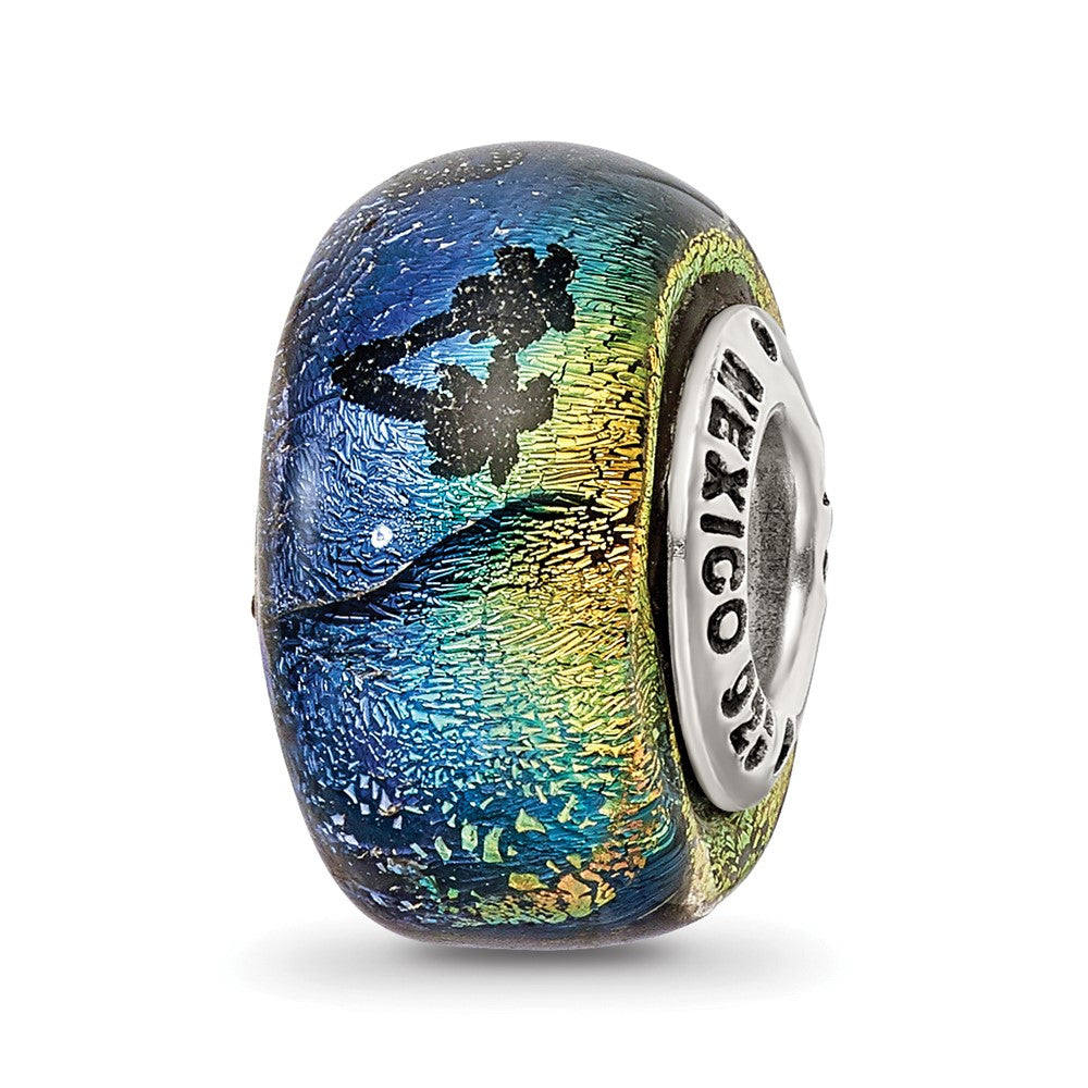 Reflections 925 Sterling Silver Bahama Orange Dichroic Glass Bead 12 x 9 mm