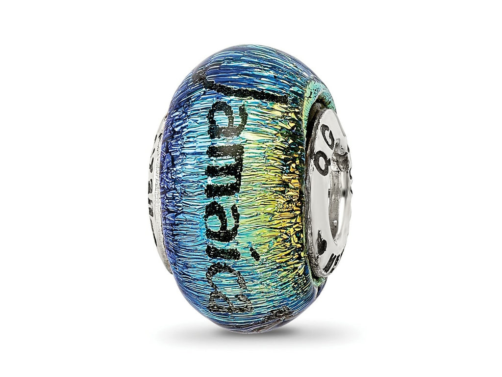 Reflections 925 Sterling Silver Jamaica Orange Dichroic Glass Bead 12 x 9 mm