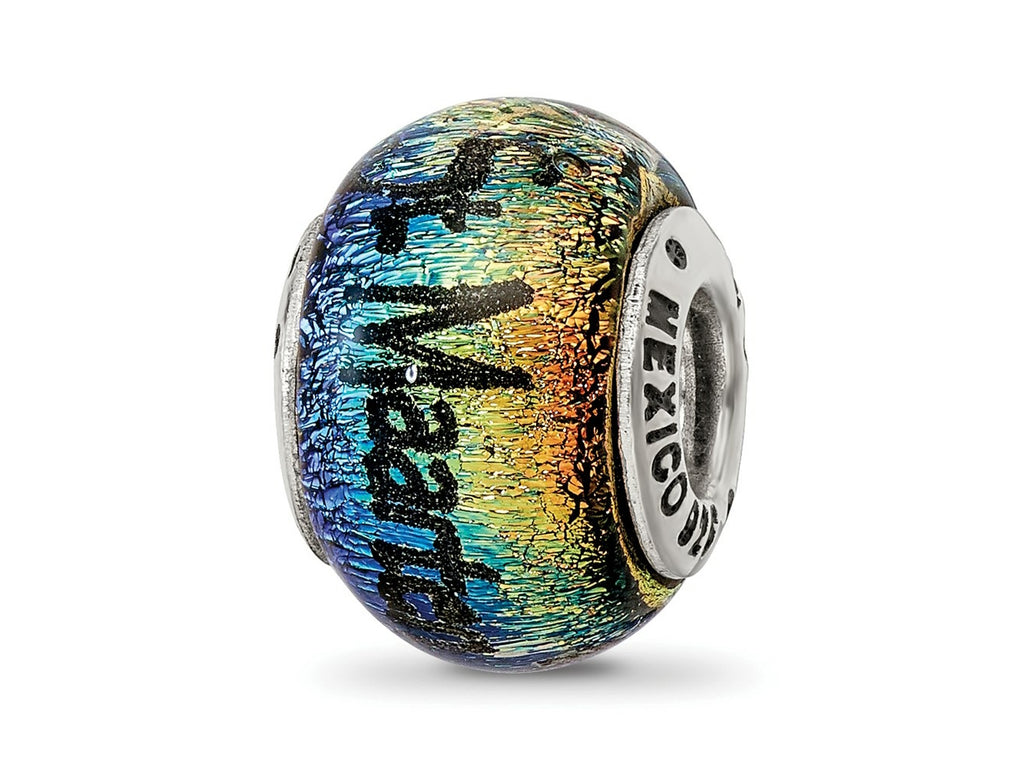 Reflections 925 Sterling Silver St Maarten Orange Dichroic Glass Bead 12 x 9 mm