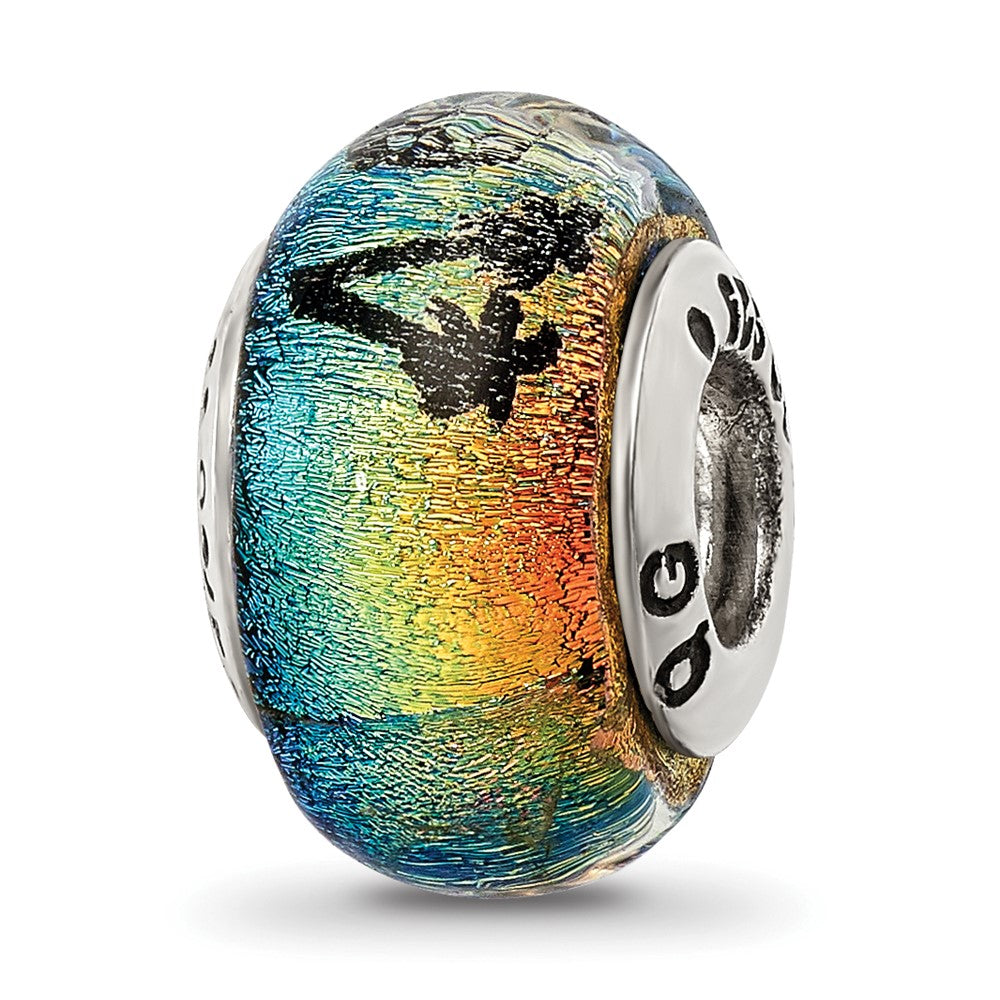 Reflections 925 Sterling Silver Panama City Orange Dichroic Glass Bead 12 x 9 mm