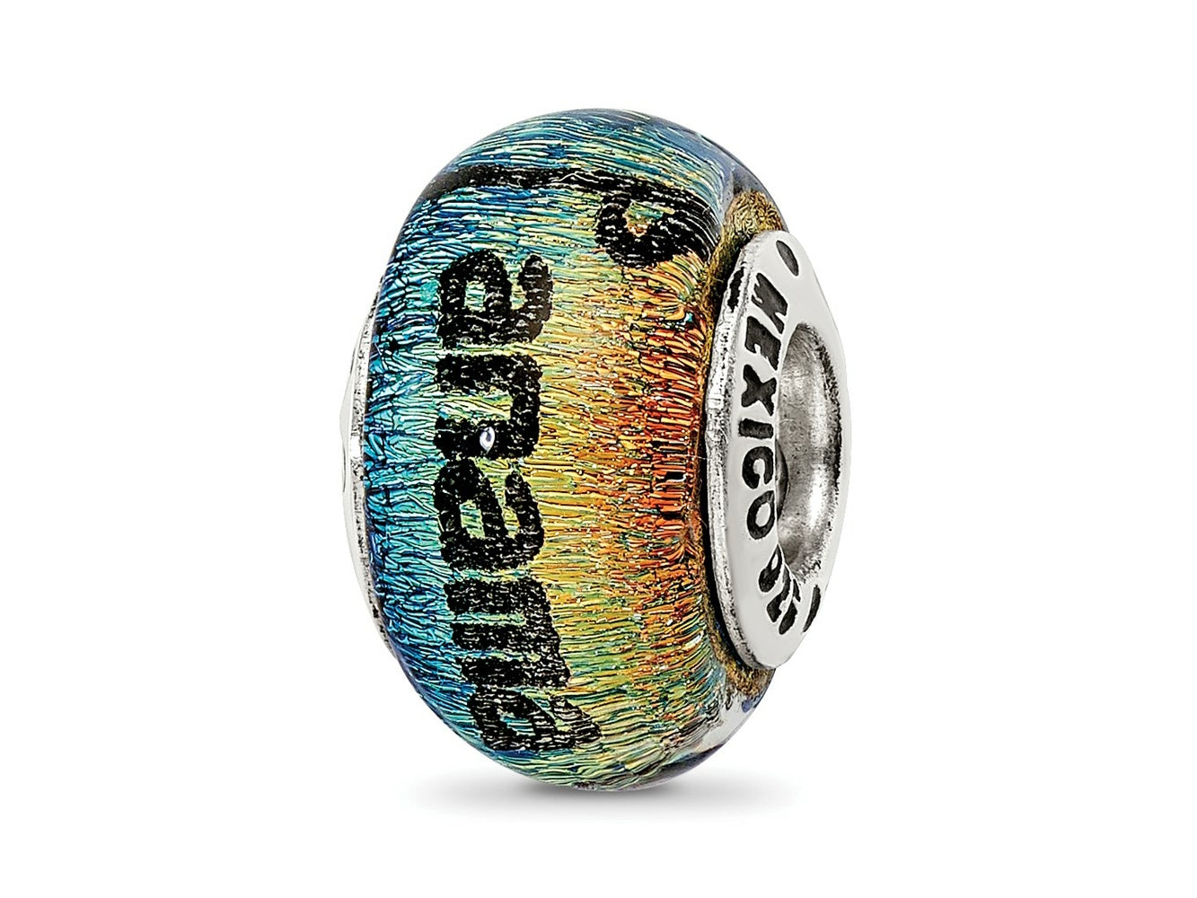 Reflections 925 Sterling Silver Panama City Orange Dichroic Glass Bead 12 x 9 mm