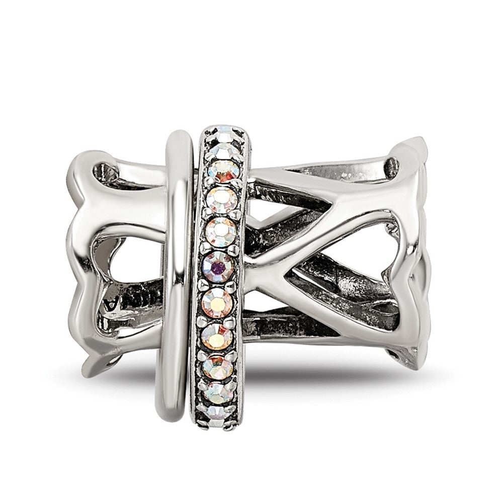 Reflections 925 Sterling Silver with Crystals Heart Spinner Bead 10 x 11 mm.