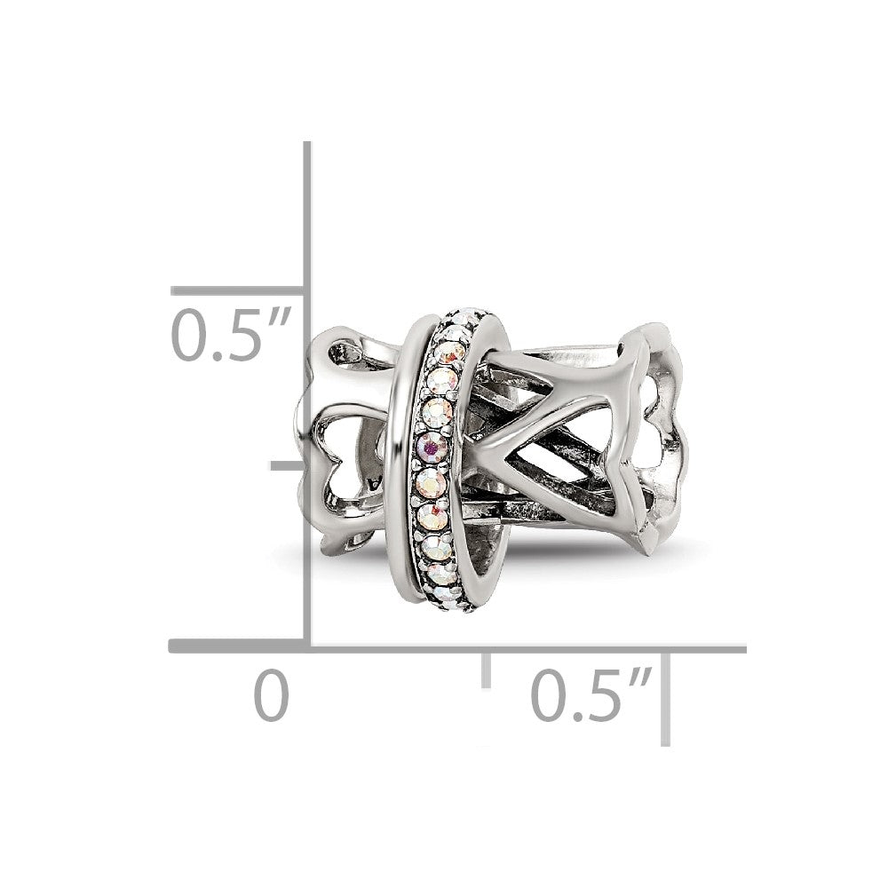 Reflections 925 Sterling Silver with Crystals Heart Spinner Bead 10 x 11 mm.