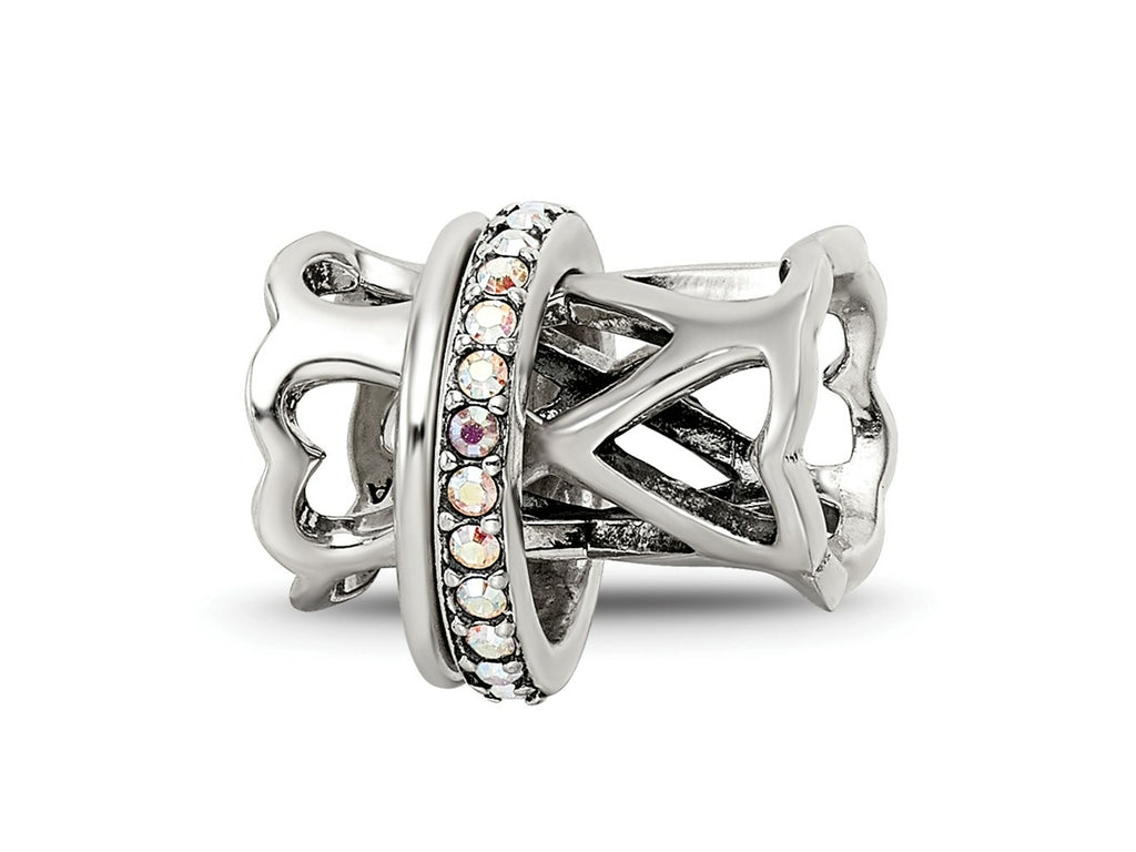 Reflections 925 Sterling Silver with Crystals Heart Spinner Bead 10 x 11 mm.