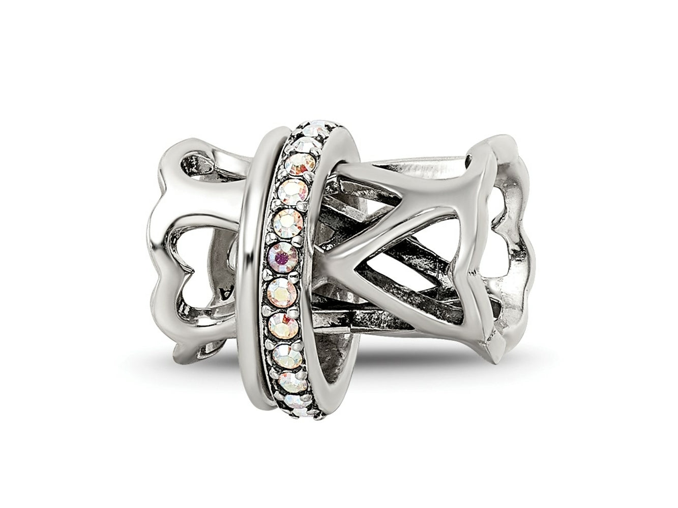 Reflections 925 Sterling Silver with Crystals Heart Spinner Bead 10 x 11 mm.