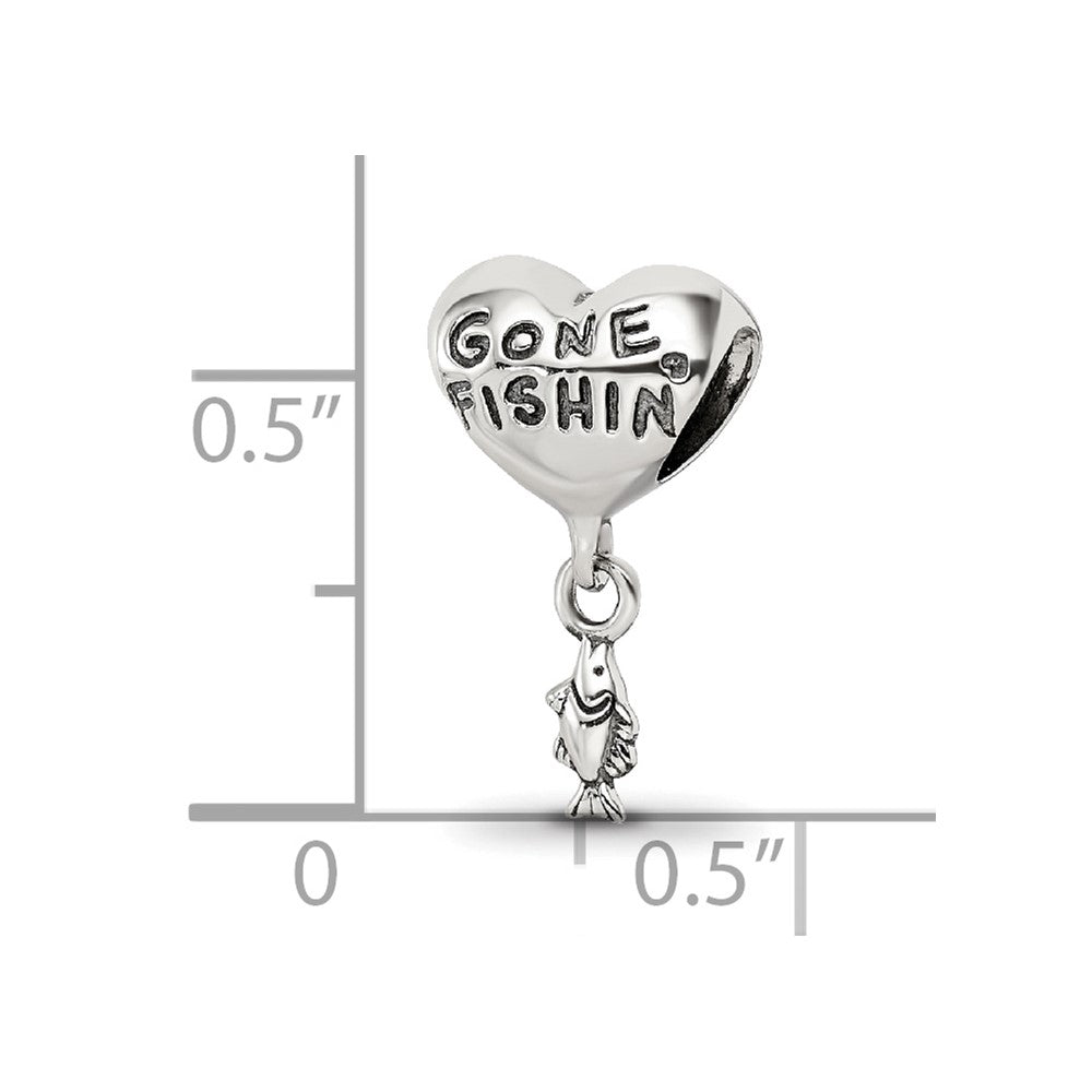 Reflections 925 Sterling Silver Gone Fishin Dangle Bead 14 x 8 mm