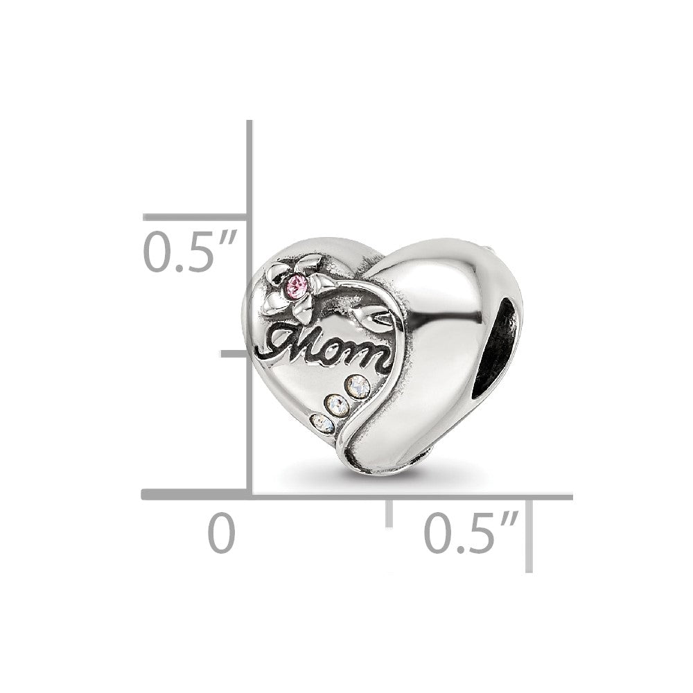 Reflections 925 Sterling Silver Crystals Mother's Heart Bead 9 x 10 mm
