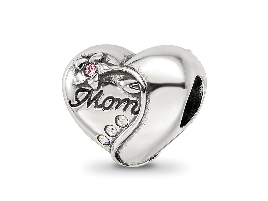 Reflections 925 Sterling Silver Crystals Mother's Heart Bead 9 x 10 mm
