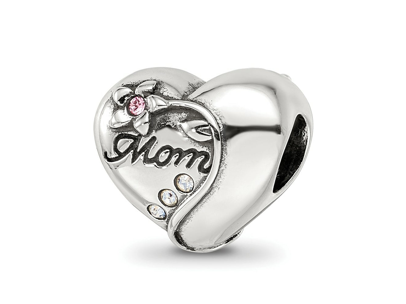 Reflections 925 Sterling Silver Crystals Mother's Heart Bead 9 x 10 mm