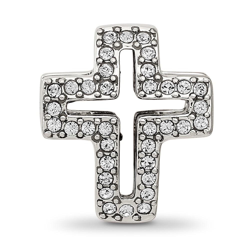 Reflections 925 Sterling Silver Crystals Pavé Open Cross Bead 13 x 11 mm.