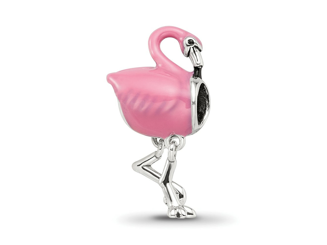 Reflections 925 Sterling Silver Pink Enamel Flamingo Bead 15 x 8 mm