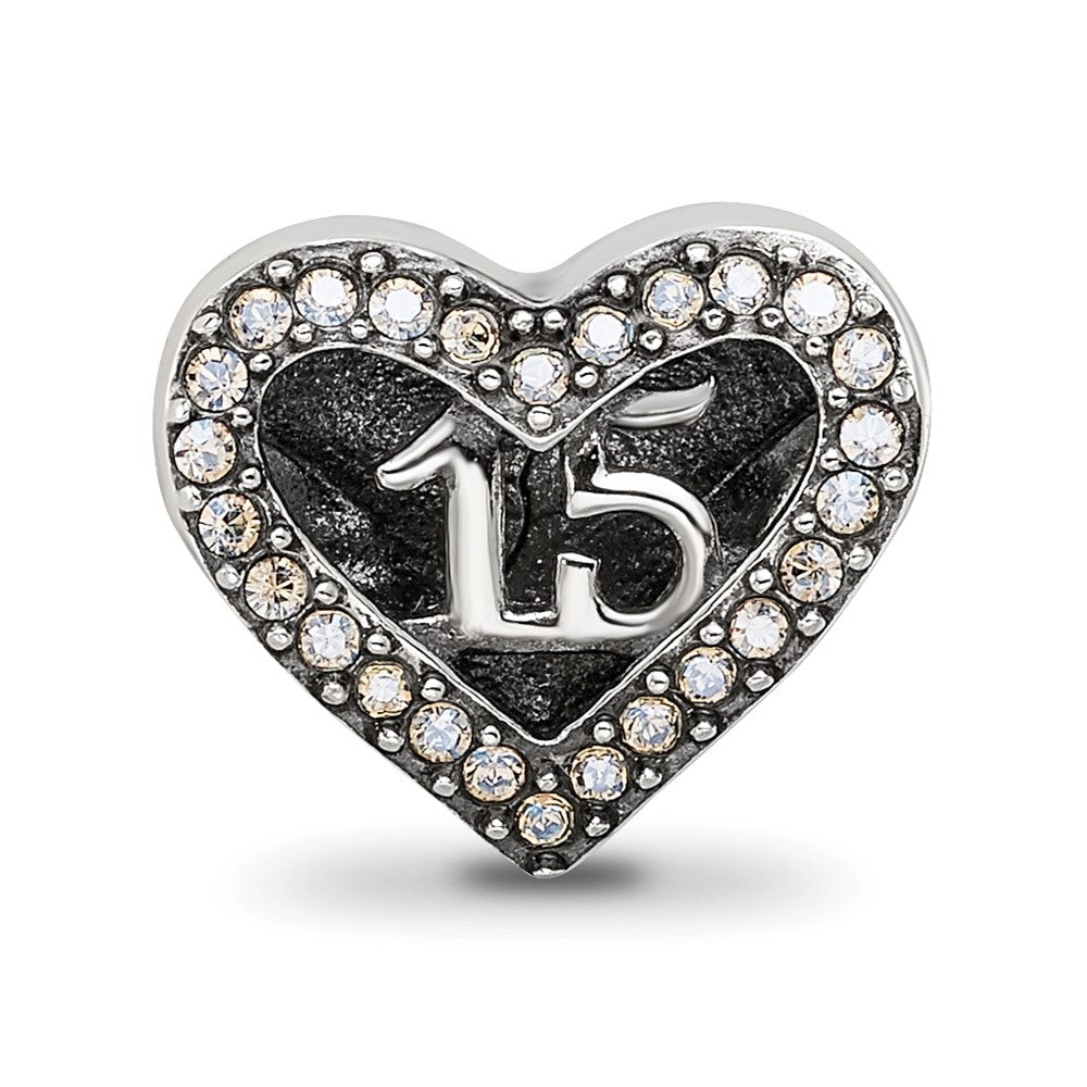 Reflections 925 Sterling Silver Crystals Quinceanera Heart Bead 10 x 12 mm