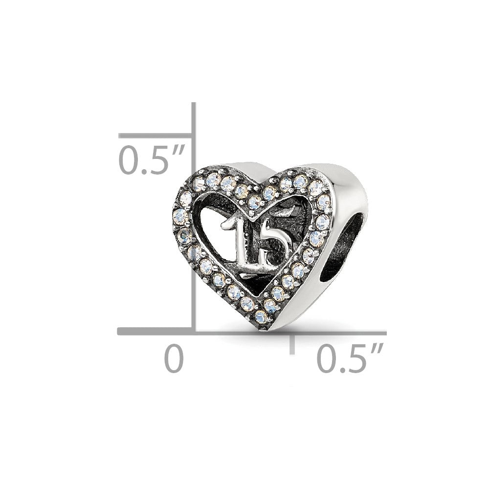 Reflections 925 Sterling Silver Crystals Quinceanera Heart Bead 10 x 12 mm