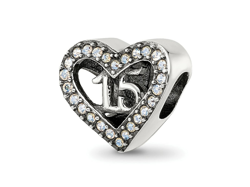 Reflections 925 Sterling Silver Crystals Quinceanera Heart Bead 10 x 12 mm