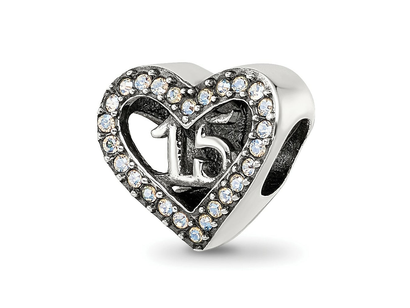 Reflections 925 Sterling Silver Crystals Quinceanera Heart Bead 10 x 12 mm