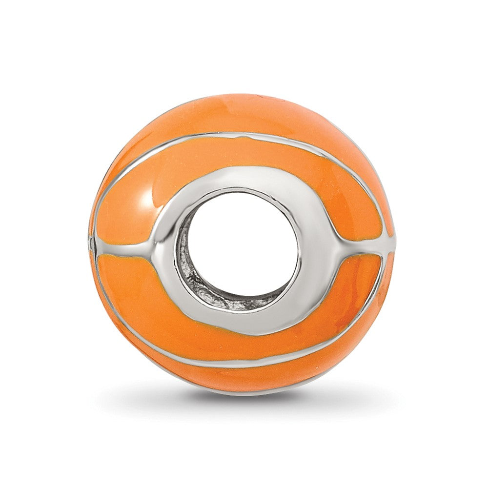 Reflections 925 Sterling Silver Rhodium Plated Orange Enamel Basketball Bead 10 x 10 mm