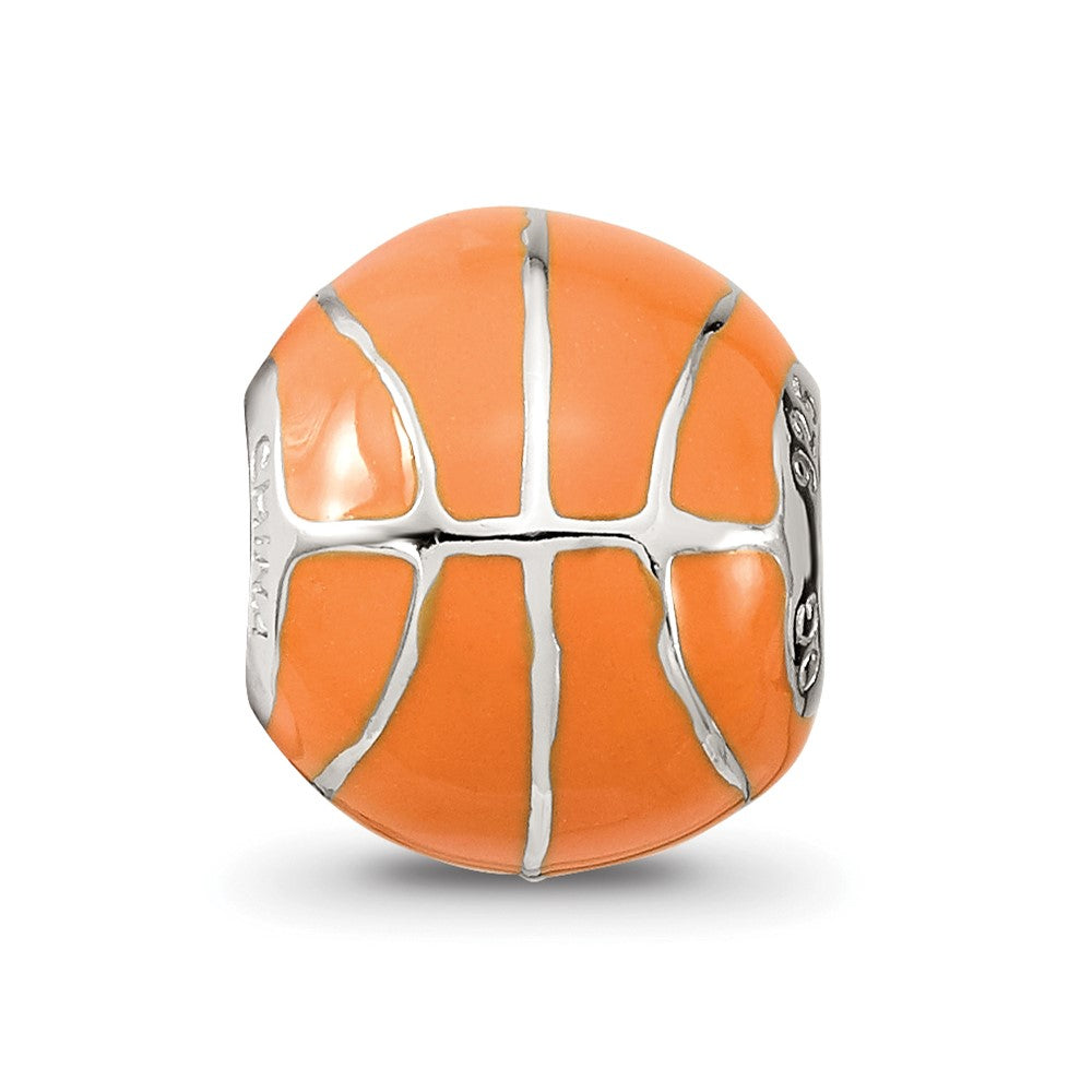 Reflections 925 Sterling Silver Rhodium Plated Orange Enamel Basketball Bead 10 x 10 mm