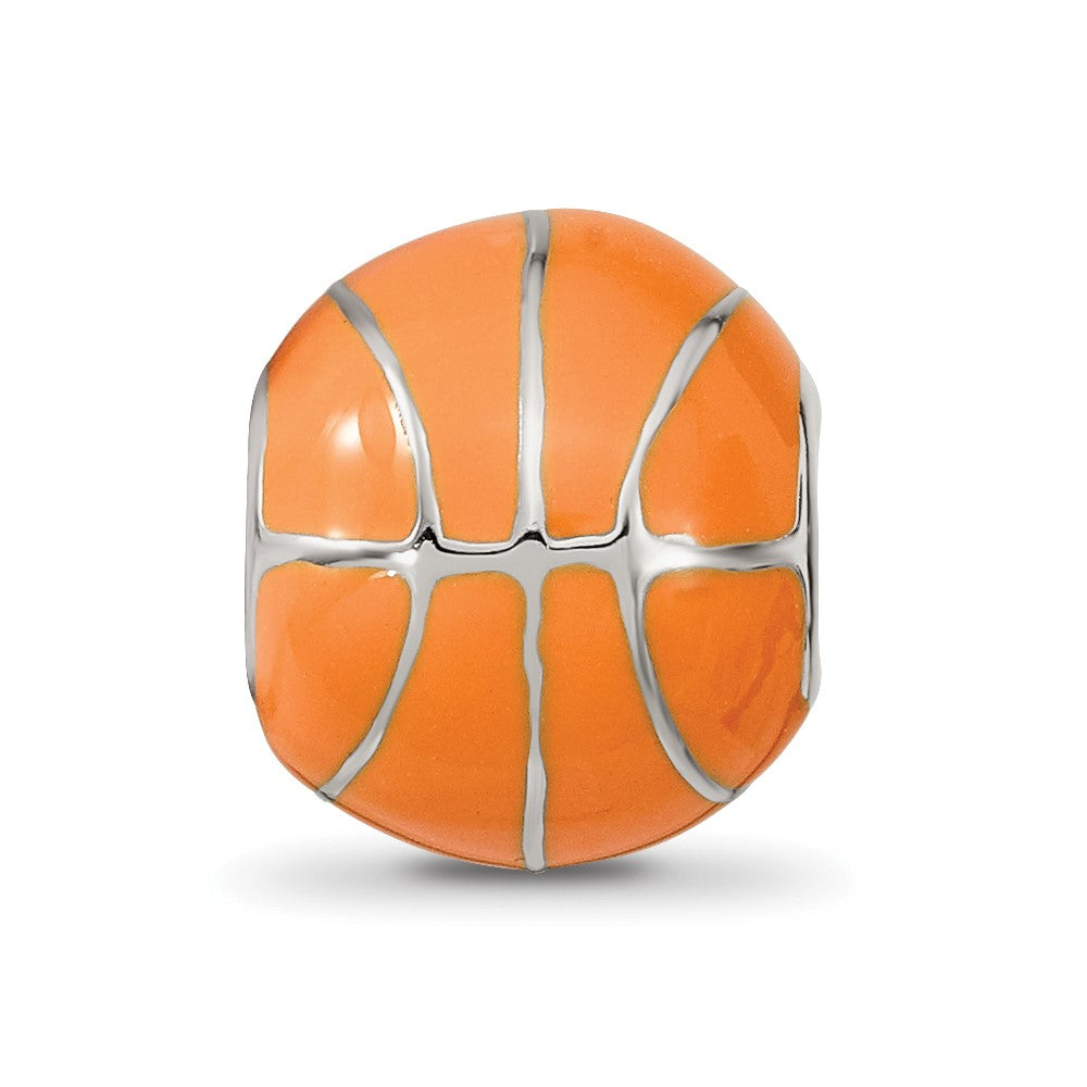Reflections 925 Sterling Silver Rhodium Plated Orange Enamel Basketball Bead 10 x 10 mm